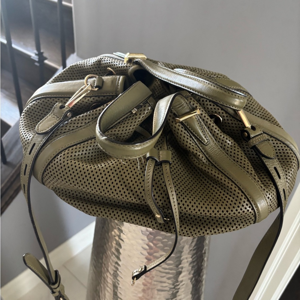 Olive Green Rebecca Mankoff, genuine leather handbag with shoulder strap - Picture 11 of 14